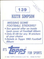 1983 Topps Stickers #139 Keith Simpson Back