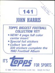 1983 Topps Stickers #141 John Harris Back