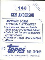 1983 Topps Stickers #143 Ken Anderson Back