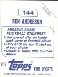 1983 Topps Stickers #144 Ken Anderson Back