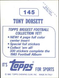 1983 Topps Stickers #145 Tony Dorsett Back