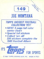 1983 Topps Stickers #149 Joe Montana Back