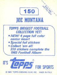 1983 Topps Stickers #150 Joe Montana Back