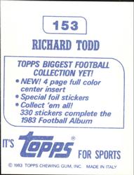 1983 Topps Stickers #153 Richard Todd Back