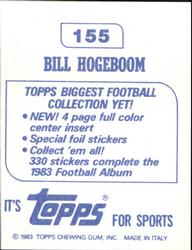 1983 Topps Stickers #155 Gary Hogeboom Back