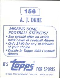 1983 Topps Stickers #156 A.J. Duhe Back