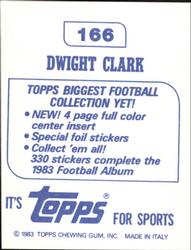 1983 Topps Stickers #166 Dwight Clark Back