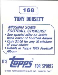 1983 Topps Stickers #168 Tony Dorsett Back