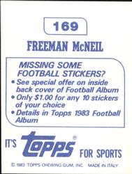 1983 Topps Stickers #169 Freeman McNeil Back