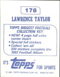 1983 Topps Stickers #178 Lawrence Taylor Back