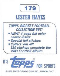 1983 Topps Stickers #179 Lester Hayes Back