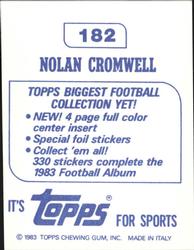 1983 Topps Stickers #182 Nolan Cromwell Back