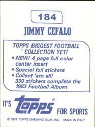 1983 Topps Stickers #184 Jimmy Cefalo Back