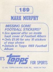 1983 Topps Stickers #189 Mark Murphy Back