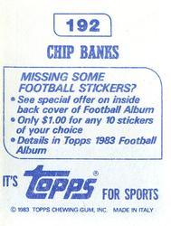 1983 Topps Stickers #192 Chip Banks Back