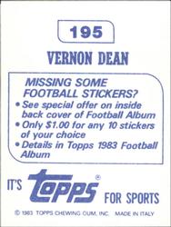 1983 Topps Stickers #195 Vernon Dean Back