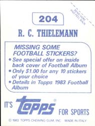 1983 Topps Stickers #204 R.C. Thielemann Back