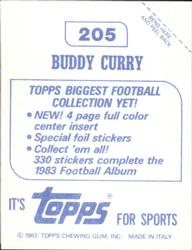 1983 Topps Stickers #205 Buddy Curry Back