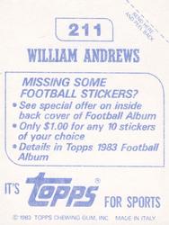 1983 Topps Stickers #211 William Andrews Back
