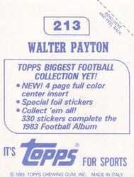 1983 Topps Stickers #213 Walter Payton Back