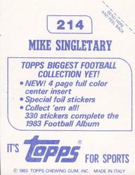1983 Topps Stickers #214 Mike Singletary Back