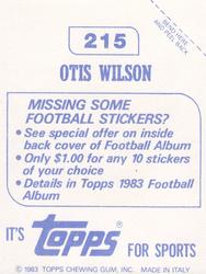 1983 Topps Stickers #215 Otis Wilson Back