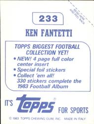 1983 Topps Stickers #233 Ken Fantetti Back