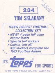 1983 Topps Stickers #234 Tom Skladany Back