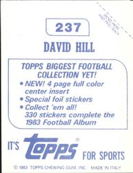 1983 Topps Stickers #237 David Hill Back