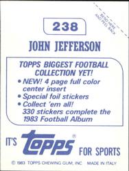1983 Topps Stickers #238 John Jefferson Back