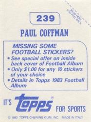 1983 Topps Stickers #239 Paul Coffman Back