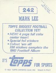 1983 Topps Stickers #242 Mark Lee Back