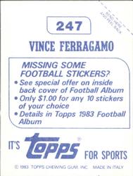 1983 Topps Stickers #247 Vince Ferragamo Back