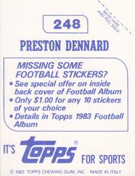 1983 Topps Stickers #248 Preston Dennard Back