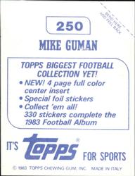 1983 Topps Stickers #250 Mike Guman Back