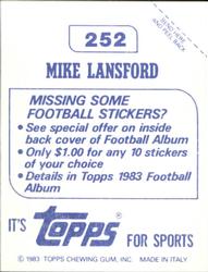 1983 Topps Stickers #252 Mike Lansford Back