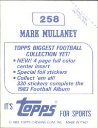 1983 Topps Stickers #258 Mark Mullaney Back
