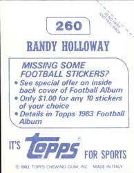 1983 Topps Stickers #260 Randy Holloway Back