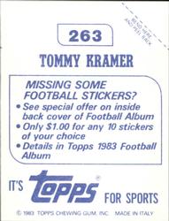1983 Topps Stickers #263 Tommy Kramer Back