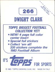 1983 Topps Stickers #266 Dwight Clark Back