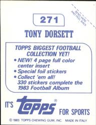 1983 Topps Stickers #271 Tony Dorsett Back