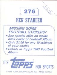 1983 Topps Stickers #276 Ken Stabler Back