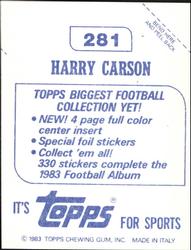 1983 Topps Stickers #281 Harry Carson Back