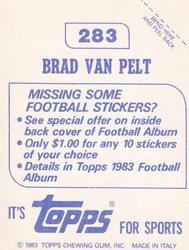 1983 Topps Stickers #283 Brad Van Pelt Back