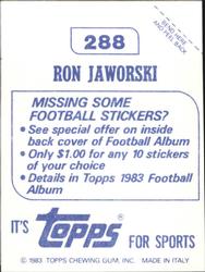 1983 Topps Stickers #288 Ron Jaworski Back