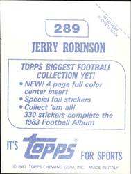 1983 Topps Stickers #289 Jerry Robinson Back