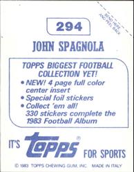 1983 Topps Stickers #294 John Spagnola Back
