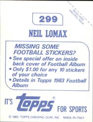1983 Topps Stickers #299 Neil Lomax Back