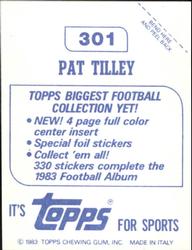 1983 Topps Stickers #301 Pat Tilley Back