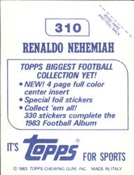 1983 Topps Stickers #310 Renaldo Nehemiah Back